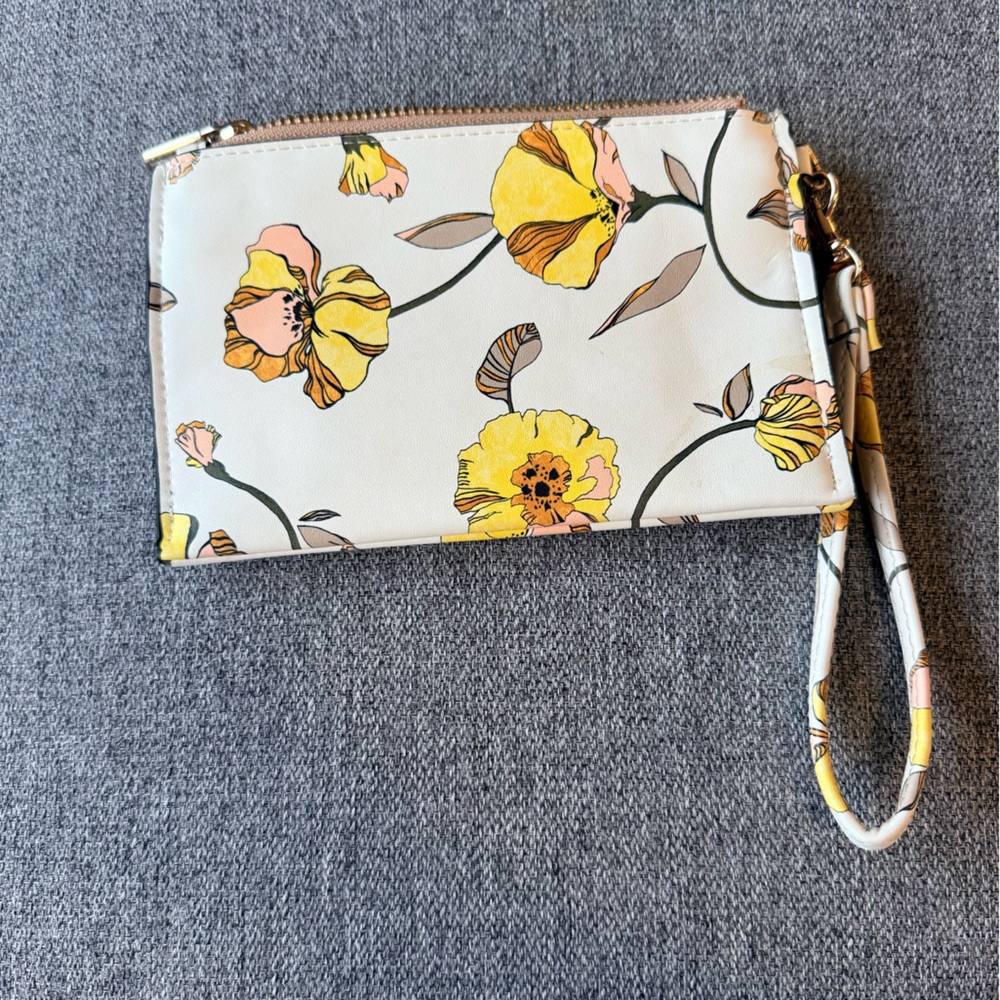 A New Day Floral Wristlet Wallet Cream Yellow Zip Pouch - Picture 5 of 8